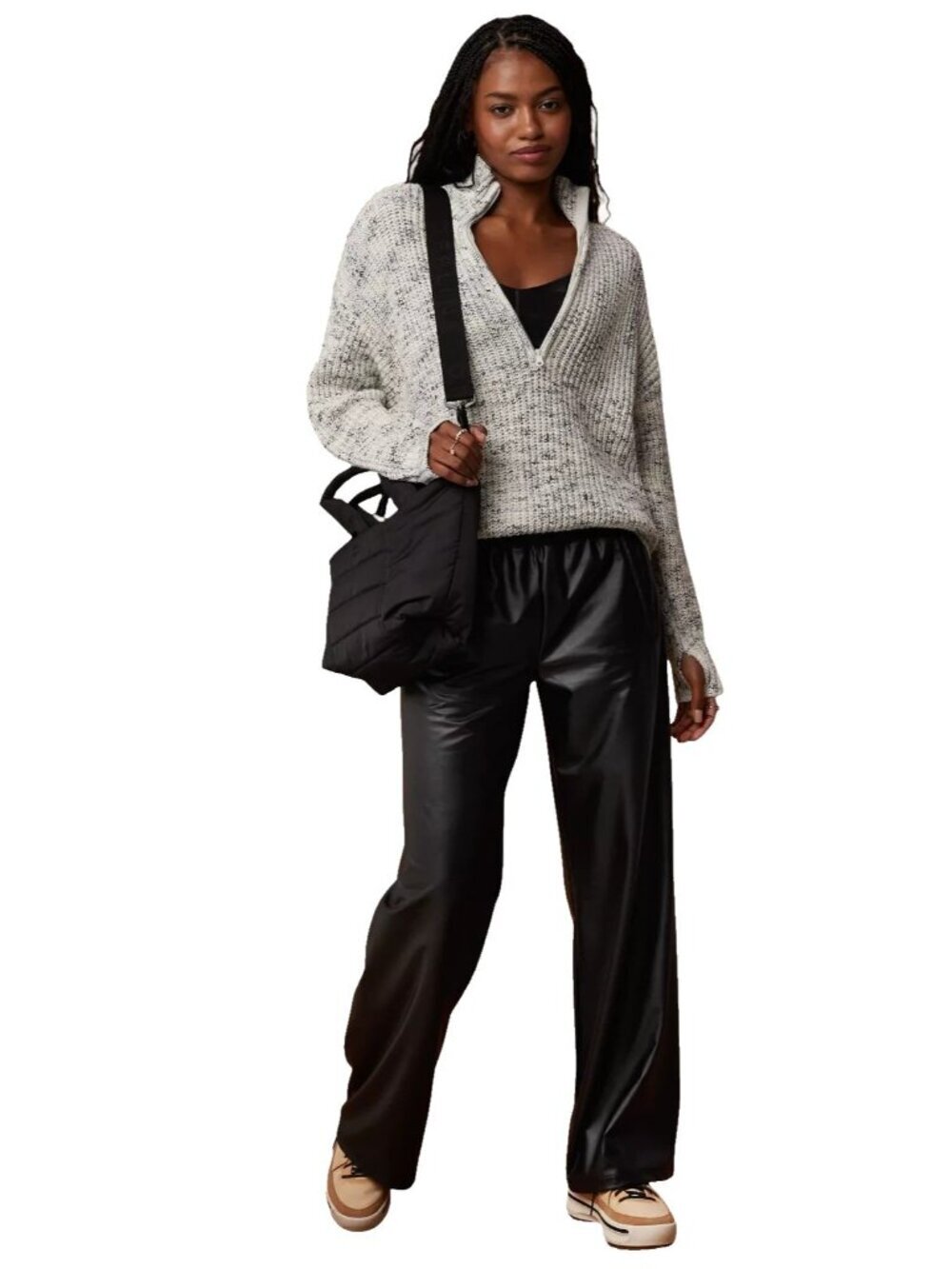 OFFLINE BY AERIE REAL LUXE NEW FAUX LEATHER WIDE LEG PANTS WOMENS XL BLACK